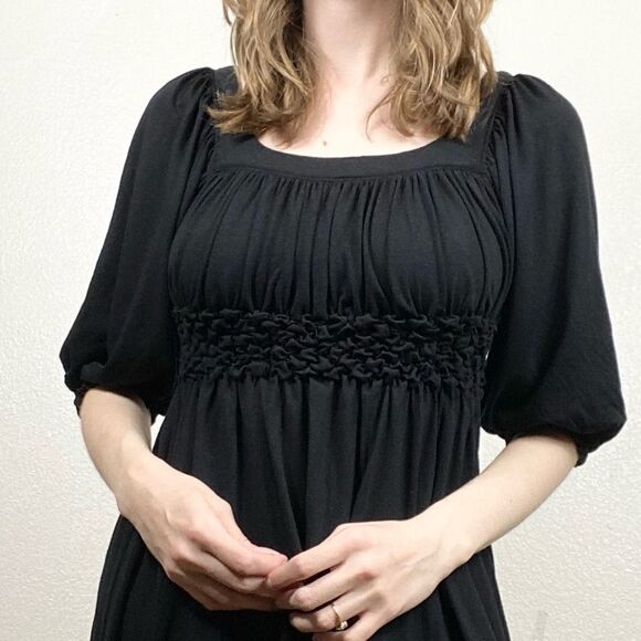 Max Studio Black Balloon Puff Sleeve Regency Style Mini Dress - Picture 2 of 7